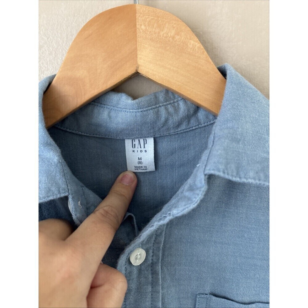 GAP Kids Boys Size M 8 Blue Oxford Long Sleeve Button Down 100% Cotton Shirt - Picture 6 of 7